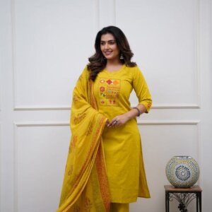 Cotton Kurta Pant with Handloom Dupatta