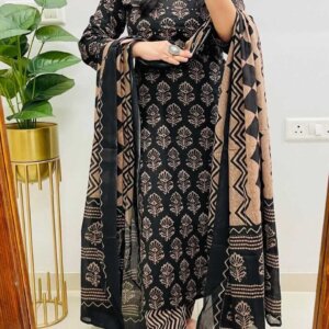 Mehira – Heavy Cotton Embroidery Kurti Pant with Dupatta