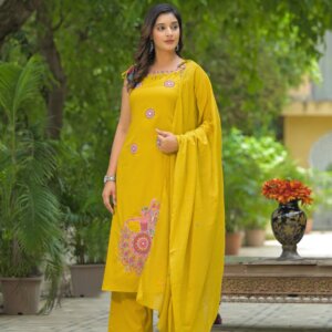 Pure Cotton Embroidered Sleeveless Suit Set