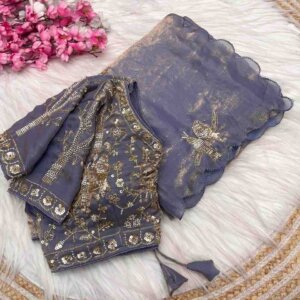 Celebrity Glow – Fandy Satin Saree with Khatli Brits Work