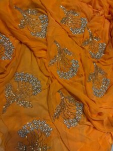 HV DESIGNER HALF PURE CHIFFON SAREE WITH HANDWORK BLOUSE