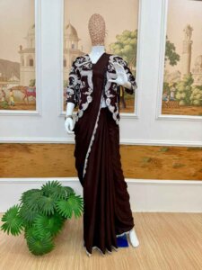 Indo-Western Ready-to-Wear Chinon Drape Saree with Heavy Embroidered Koti & Stitched Blouse