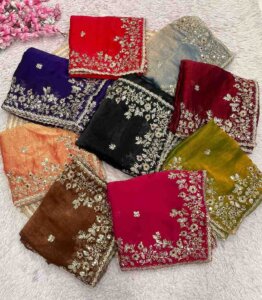 ✨ Premium Fendy Chiffon Two-Tone Designer Saree with Sequence Coding Embroidery ✨