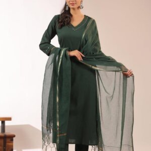 Premium Cotton Slub Kurti Set with Original Mirror Work & Kota Doriya Dupatta