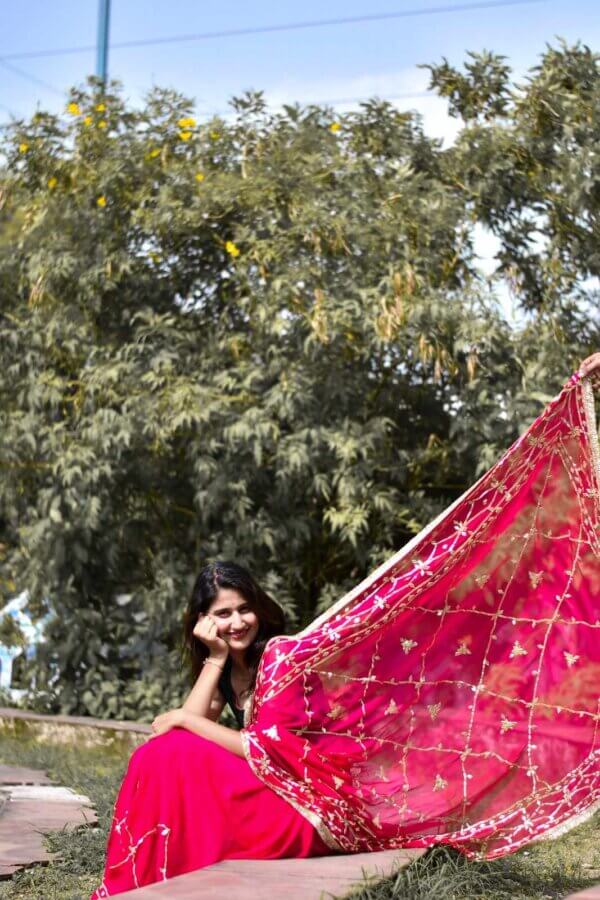 Pure Chiffon Saree with Heavy Gotapatti Work and Contrast Blouse