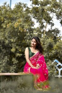 Pure Chiffon Saree with Heavy Gotapatti Work and Contrast Blouse