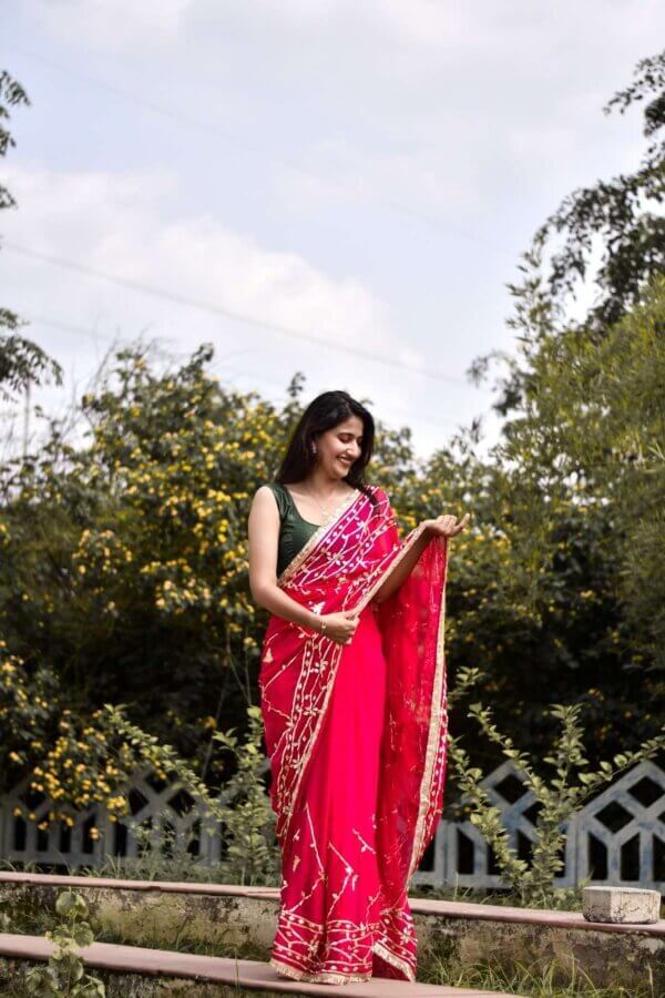 Pure Chiffon Saree with Heavy Gotapatti Work and Contrast Blouse