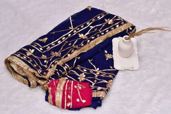 Pure Chiffon Saree with Heavy Gotapatti Work and Contrast Blouse