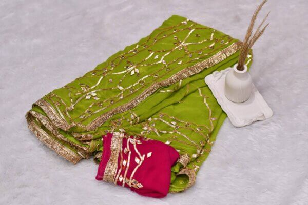 Pure Chiffon Saree with Heavy Gotapatti Work and Contrast Blouse
