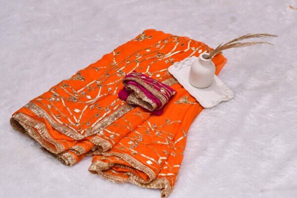 Pure Chiffon Saree with Heavy Gotapatti Work and Contrast Blouse