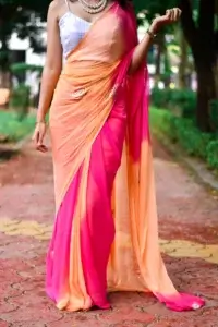 Designer Pure Chiffon Two-Tone Saree with Pearl & Thread Work