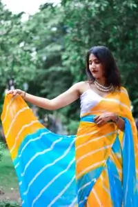 Multi Shade Lehariya Saree – Authentic Rajasthani Rainbow Wave